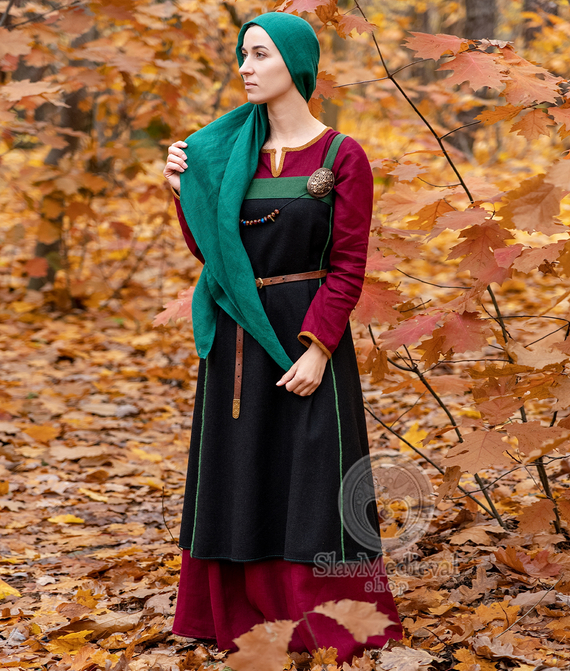 Turquoise herringbone wool apron dress, size M and XL In stock Middle