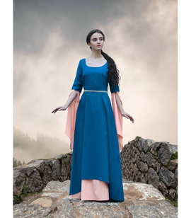 AUTUMN LADY - satin cotton fantasy laced double dress with wide sleeves