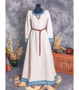 Slavic ceremonial linen dress with geometric hems