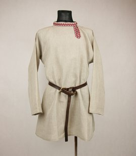 Russian linen tunic with two wedges and 100% handwoven trim