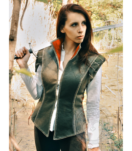 SHANI LEKARKA - Damski wełniany kaftanik bojowy z bawełnianą podszewką do cosplay Shani z Wiedzmina, ręcznie wykończony