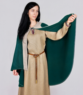 Medieval wool half-circle cloak with wool trim