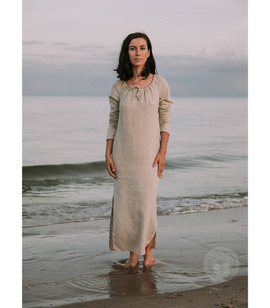 Pskov linen underdress with gathered neckline and cutouts on both sides