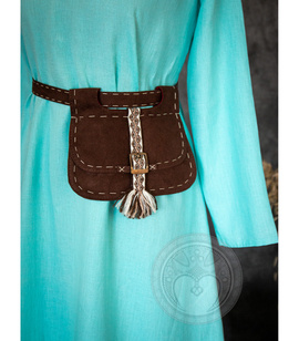 Buckle-adjustable waist bag with handmade seams and 100% wool trim in fantasy style