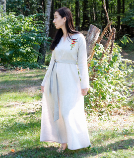 Slavic linen harvest dress with wildflower embroidery