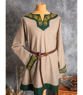 Wool tunic with rich handmade embroidery, two wedges and wool hems