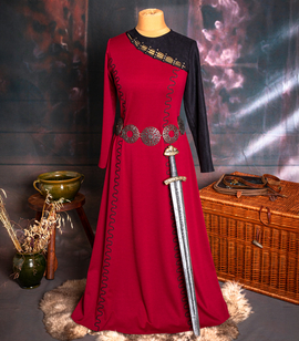 KRÓLOWA LAGERTHA – Fantazyjna sukienka wikińskiej wojowniczki z rękawem ze sztucznej skóry