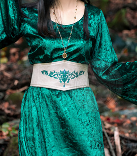 Fux suede corset belt with floral embroidery and cotton lining