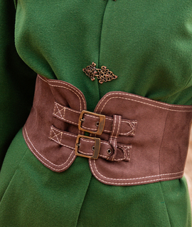 Pasek gorsetowy ze sztucznego zamszu z podwójną klamerką, podszyty bawełną