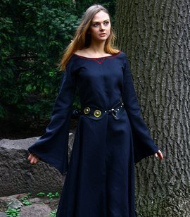 Linen fantasy dress is inspired by the Middle Ages and LOTR with wide sleeves and embroidery